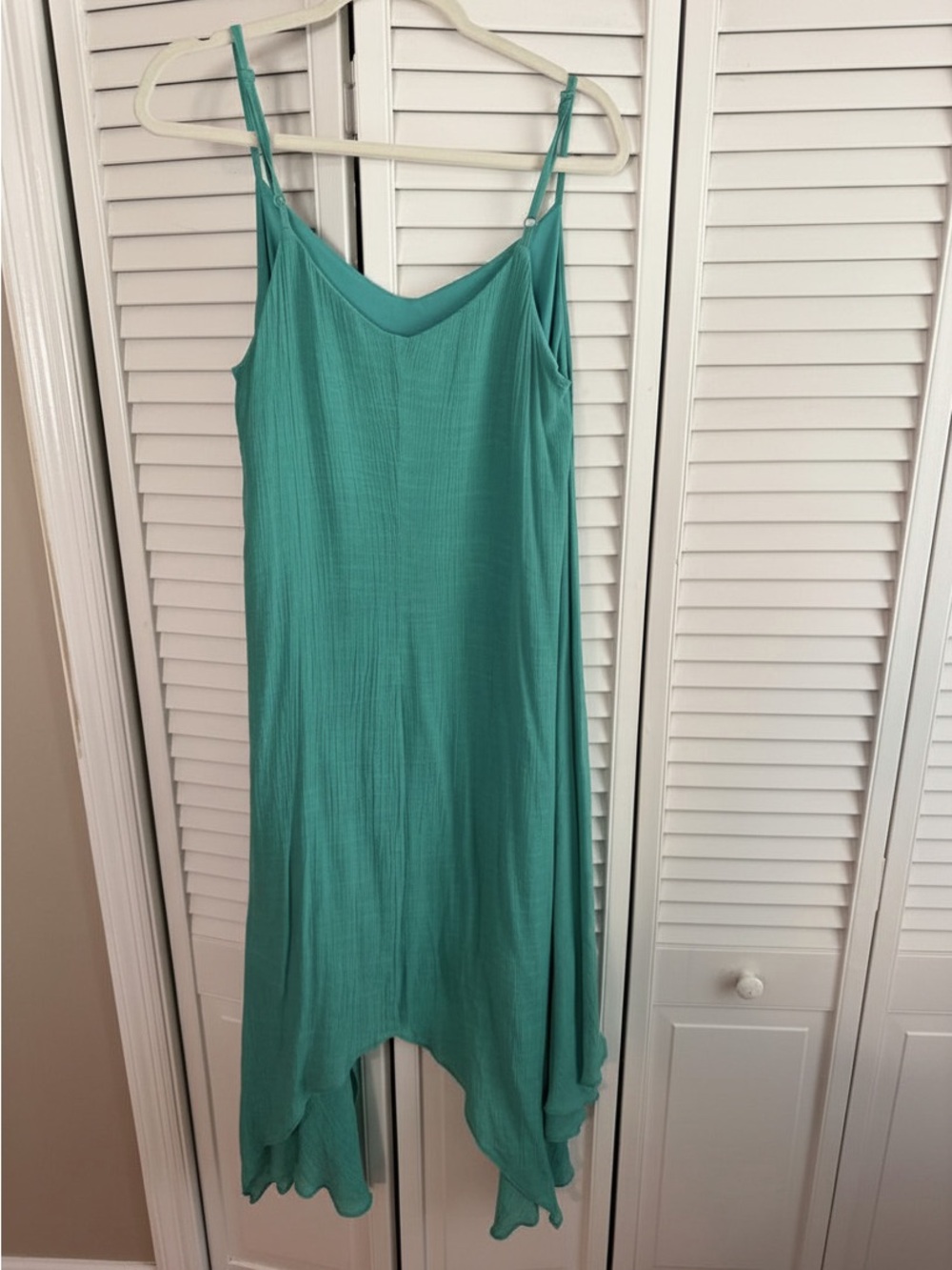 Luxology Teal Green Slip Dress with Handkerchief Hem